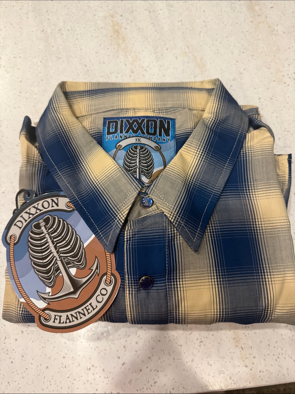 DIXXON “ The Stern” Bamboo Blue and Cream Plaid Button-Down Flannel Shirt
